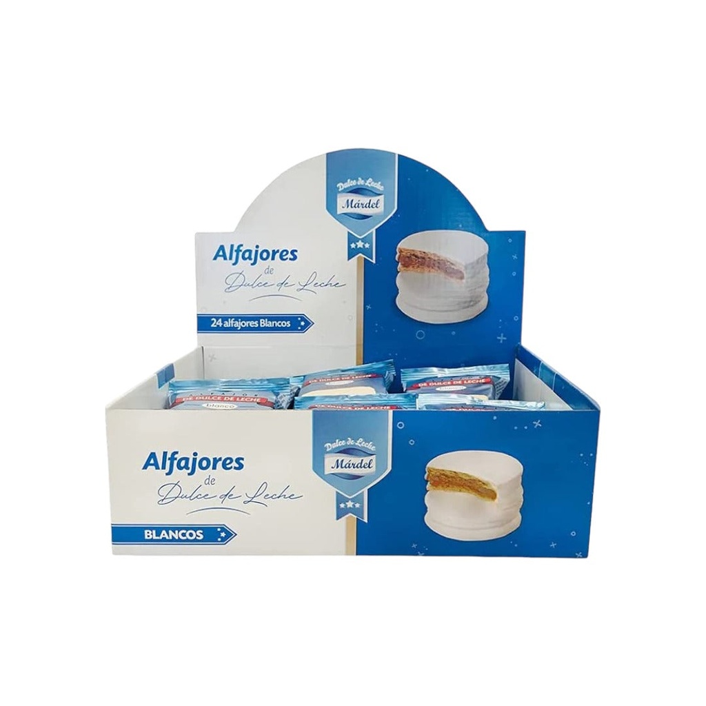 Alfajores de Dulce de Leche Mardel Chocolate Blanco Caja Display 24 Uds.