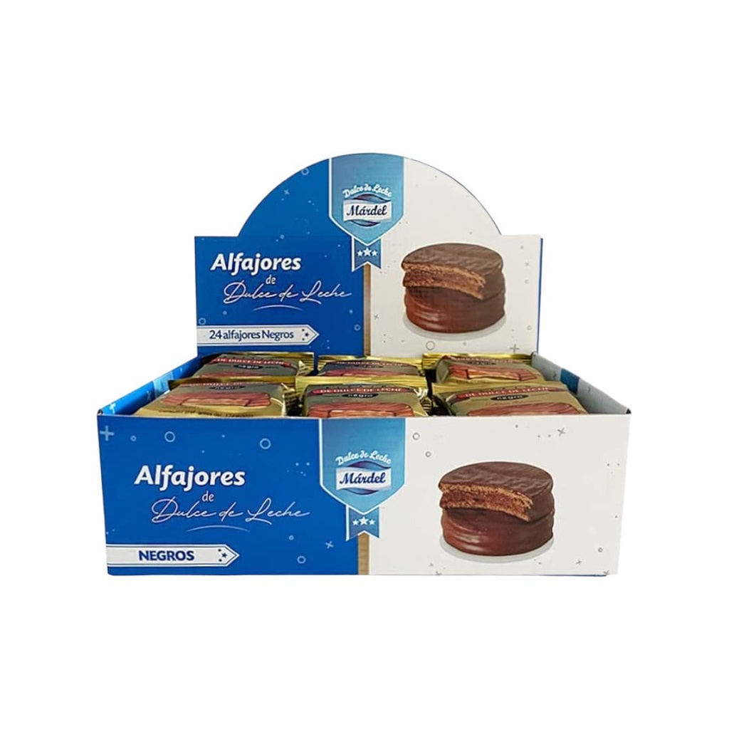 Alfajores de Dulce de Leche Mardel Chocolate Negro Caja Display 24 Uds.