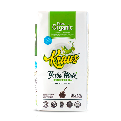 [KRA-PUHO-500] Kraus Yerba Mate Orgánica Fair Trade Pura Hoja (sin Palo- sin Ahumar) 500 Grs